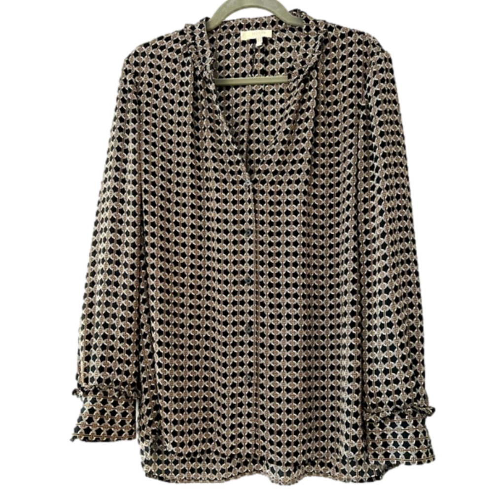 Hobbs London Geo Pattern Blouse, Black/Multi, Size 10